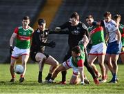 6 February 2022; Mayo goalkeeper Rob Hennelly in action against Monaghan goalkeeper Rory Beggan during the Allianz Football League Division 1 match between Monaghan and Mayo at St Tiernach's Park in Clones, Monaghan. Photo by David Fitzgerald/Sportsfile