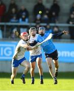 6 February 2022; Conor Burke of Dublin in action against Carthach Daly, left, and Patrick Curran of Waterford during the Allianz Hurling League Division 1 Group B match between Dublin and Waterford at Parnell Park in Dublin. Photo by Stephen McCarthy/Sportsfile