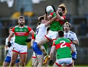 6 February 2022; Padraig O'Hora of Mayo in action against Niall Kearns of Monaghan during the Allianz Football League Division 1 match between Monaghan and Mayo at St Tiernach's Park in Clones, Monaghan. Photo by David Fitzgerald/Sportsfile