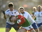 6 February 2022; Ryan O'Donoghue of Mayo in action against Darren Hughes of Monaghan during the Allianz Football League Division 1 match between Monaghan and Mayo at St Tiernach's Park in Clones, Monaghan. Photo by David Fitzgerald/Sportsfile