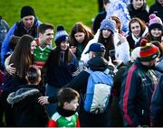 6 February 2022; Lee Keegan of Mayo poses for a photos with supporters after the Allianz Football League Division 1 match between Monaghan and Mayo at St Tiernach's Park in Clones, Monaghan. Photo by David Fitzgerald/Sportsfile