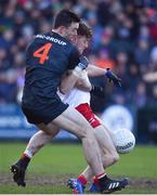 6 February 2022; Conor Meyler of Tyrone is tackled by Aidan Forker of Armagh during the Allianz Football League Division 1 match between Armagh and Tyrone at the Athletic Grounds in Armagh. Photo by Brendan Moran/Sportsfile