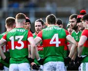 6 February 2022; Padraig O'Hora of Mayo, centre, speaks to his team mates and manager James Horan, right, during the Allianz Football League Division 1 match between Monaghan and Mayo at St Tiernach's Park in Clones, Monaghan. Photo by David Fitzgerald/Sportsfile