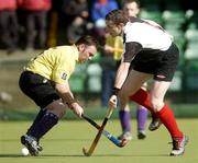 4 April 2004; John Aherne, Cork Harlequins, in action against Andrew Cousins, Instonians. Mens Irish Senior Cup Final 2003-2004, Cork Harlequins v Instonians, Belfield, Dublin. Picture credit; Brian Lawless / SPORTSFILE *EDI*