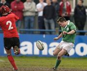 3 April 2004; Conan Doyle, Ireland, in action against Daniel George, Wales. O2 Schools Rugby International, Ireland v Wales, Donnybrook, Dublin. Picture credit; Brendan Moran / SPORTSFILE *EDI*