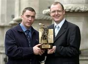 13 April 2004; Galway hurler Eugene Cloonan who was presented with the Vodafone All-star Player of the Month in Hurling for March by Enda Lynch, Sponsorship Executive, Vodafone, at a luncheon in the Westin Hotel, Dublin. Picture credit; Brendan Moran / SPORTSFILE *EDI*