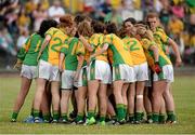 27 July 2013; The Donegal team form a huddle. TG4 All-Ireland Ladies Senior Football Championship, Round 1, Qualifier, Donegal v Westmeath, Pairc Sean Mac Diarmada, Carrick-on-Shannon, Co. Leitrim. Picture credit: Oliver McVeigh / SPORTSFILE