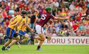 28 July 2013; Niall Burke, Galway, in action against Patrick Donnellan, 6, and Domhnall O'Donovan, Clare. GAA Hurling All-Ireland Senior Championship, Quarter-Final, Galway v Clare, Semple Stadium, Thurles, Co. Tipperary. Picture credit: Ray McManus / SPORTSFILE