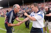 28 July 2013; Clare manager Davy Fitzgerald, right, and Galway manager Anthony Cunningham shake hands after the game. GAA Hurling All-Ireland Senior Championship, Quarter-Final, Galway v Clare, Semple Stadium, Thurles, Co. Tipperary. Picture credit: Ray McManus / SPORTSFILE