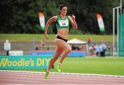 28 July 2013; Jessie Barr, Ferrybank A.C., Co. Waterford, on her way to winning the Women's 400m hurdles event at the Woodie’s DIY National Senior Track and Field Championships. Morton Stadium, Santry, Co. Dublin. Picture credit: Tomas Greally / SPORTSFILE