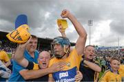 28 July 2013; Brendan Bugler, Clare, celebrates with supporters following their side's victory. GAA Hurling All-Ireland Senior Championship, Quarter-Final, Galway v Clare, Semple Stadium, Thurles, Co. Tipperary. Picture credit: Stephen McCarthy / SPORTSFILE