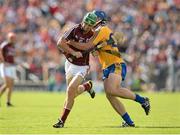 28 July 2013; David Burke, Galway, in action against Conor Ryan, Clare. GAA Hurling All-Ireland Senior Championship, Quarter-Final, Galway v Clare, Semple Stadium, Thurles, Co. Tipperary. Picture credit: Stephen McCarthy / SPORTSFILE