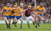 28 July 2013; David Glennon, Galway, in action against Clare players, from left, David McInerney, Cian Dillon, Patrick O'Connor and Brendan Bugler. GAA Hurling All-Ireland Senior Championship, Quarter-Final, Galway v Clare, Semple Stadium, Thurles, Co. Tipperary. Picture credit: Stephen McCarthy / SPORTSFILE