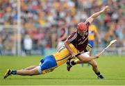 28 July 2013; Joe Canning, Galway, in action against Patrick O'Connor, Clare. GAA Hurling All-Ireland Senior Championship, Quarter-Final, Galway v Clare, Semple Stadium, Thurles, Co. Tipperary. Picture credit: Stephen McCarthy / SPORTSFILE
