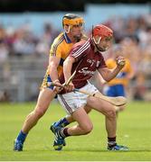 28 July 2013; Jason Grealish, Galway, in action against John Conlon, Clare. GAA Hurling All-Ireland Senior Championship, Quarter-Final, Galway v Clare, Semple Stadium, Thurles, Co. Tipperary. Picture credit: Stephen McCarthy / SPORTSFILE