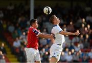 29 July 2013; Matt Smith, Leeds United XI, in action against Graham Gartland, Shelbourne. Friendly, Shelbourne v Leeds United XI, Tolka Park, Dublin. Picture credit: David Maher / SPORTSFILE