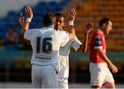 29 July 2013; Ryan Hall, right, Leeds United XI, celebrates after scoring his side's second goal with team-mate Noel Hunt. Friendly, Shelbourne v Leeds United XI, Tolka Park, Dublin. Picture credit: David Maher / SPORTSFILE