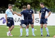 30 July 2013; Racing Metro kicking coach Ronan O'Gara with players, from left, Marc Andreu, Benjamin Lapeyre and Jonathan Sexton during squad training. Racing Metro Squad Training, Avenue Paul Langevin, Le Plessis Robinson, Paris, France. Picture credit: Fred Porcu / SPORTSFILE