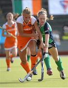 30 July 2013; Aisling Cronin, Ireland, in action against Lane Stadelmaier, Netherlands. Electric Ireland EuroHockey U18 Girls Championships, Group A, Ireland v Netherlands, National Hockey Stadium, Belfield, Dublin. Picture credit: Brian Lawless / SPORTSFILE