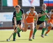 30 July 2013; Claire Foley, left, and Aisling Cronin, Ireland, in action against Kiki Van Wijk, Netherlands. Electric Ireland EuroHockey U18 Girls Championships, Group A, Ireland v Netherlands, National Hockey Stadium, Belfield, Dublin. Picture credit: Brian Lawless / SPORTSFILE