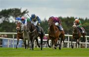 30 July 2013; Silver Slew, left, with Gary Carroll up, leads Tax Reform, with Chris Hayes up, who finished second, on their way to winning the Caulfieldindustrial.com European Breeders Fund Maiden. Galway Racing Festival, Ballybrit, Co. Galway. Picture credit: Barry Cregg / SPORTSFILE