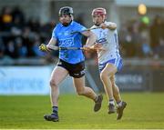 6 February 2022; Dónal Burke of Dublin in action against Jack Fagan of Waterford during the Allianz Hurling League Division 1 Group B match between Dublin and Waterford at Parnell Park in Dublin. Photo by Stephen McCarthy/Sportsfile