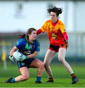 6 February 2022; Niamh Harney of St Sylvester's in action against Grainne Flynn of Castlebar Mitchels during the 2021 currentaccount.ie All-Ireland Ladies Intermediate Club Football Championship Final match between Castlebar Mitchels, Mayo and St Sylvester's, Dublin at Duggan Park in Ballinasloe, Galway. Photo by Michael P Ryan/Sportsfile
