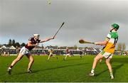 6 February 2022; John Murphy of Offaly in action against Daithi Burke of Galway during the Allianz Hurling League Division 1 Group A match between Galway and Offaly at Pearse Stadium in Galway. Photo by Ray Ryan/Sportsfile