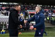 6 February 2022; Galway manager Henry Shefflin, right, shakes hands with Offaly manager Michael Fennelly after the Allianz Hurling League Division 1 Group A match between Galway and Offaly at Pearse Stadium in Galway. Photo by Ray Ryan/Sportsfile