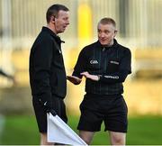 6 February 2022; Referee Barry Cassidy, right, speaking to Joe McQuillan standby referee during the Allianz Football League Division 1 match between Donegal and Kildare at MacCumhaill Park in Ballybofey, Donegal. Photo by Oliver McVeigh/Sportsfile
