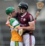 6 February 2022; Padraic Mannion of Galway tussles with Eoghan Cahill of Offaly during the Allianz Hurling League Division 1 Group A match between Galway and Offaly at Pearse Stadium in Galway. Photo by Ray Ryan/Sportsfile