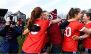 29 January 2022; Siobhán Divilly of Kilkerrin-Clonberne, second from left, celebrates with teammate Olivia Divilly after their side's victory in the 2021 currentaccount.ie All-Ireland Ladies Senior Club Football Championship Final match between Mourneabbey and Kilkerrin-Clonberne at St Brendan's Park in Birr, Offaly. Photo by Piaras Ó Mídheach/Sportsfile