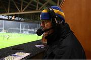 5 February 2022; Former Tipperary goalkeeper, two time All Ireland winner and All Star Ken Hogan, working with Tipp FM, before the Allianz Hurling League Division 1 Group B match between Laois and Tipperary at MW Hire O'Moore Park in Portlaoise, Laois. Photo by Ray McManus/Sportsfile