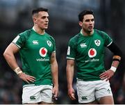 5 February 2022; James Hume, left, and Joey Carbery of Ireland during the Guinness Six Nations Rugby Championship match between Ireland and Wales at the Aviva Stadium in Dublin. Photo by David Fitzgerald/Sportsfile
