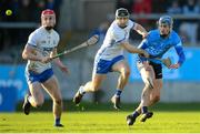 6 February 2022; Rian McBride of Dublin in action against Colin Dunford and Carthach Daly, left, of Waterford during the Allianz Hurling League Division 1 Group B match between Dublin and Waterford at Parnell Park in Dublin. Photo by Stephen McCarthy/Sportsfile