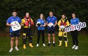 8 February 2022; Leinster Rugby have this morning announced the RNLI as its next charity affiliate for the 2021/22 season. The RNLI was nominated by Energia, one of Leinster Rugby’s premium partners. The RNLI will work with the club over the month of February with the aim of raising awareness of the work the RNLI and their team of volunteers do to keep us all safe at sea and on inland waters. Since 2017, RNLI volunteer lifeboat crews based at the 11 lifeboat stations in Leinster have rescued 1,702 people during callouts and Leinster Rugby will highlight that great work across its digital and social platforms. In attendance at the announcement were, from left, Leinster Rugby players Vakh Abdaladze, Emma Murphy, Scott Penny and Ella Roberts and RNLI Life Boat Crew members Nathan Burke and Moselle Hogan. For further information please check out rnli.org or leinsterrugby.ie. Photo by Harry Murphy/Sportsfile