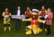 8 February 2022; Leinster Rugby have this morning announced the RNLI as its next charity affiliate for the 2021/22 season. The RNLI was nominated by Energia, one of Leinster Rugby’s premium partners. The RNLI will work with the club over the month of February with the aim of raising awareness of the work the RNLI and their team of volunteers do to keep us all safe at sea and on inland waters. Since 2017, RNLI volunteer lifeboat crews based at the 11 lifeboat stations in Leinster have rescued 1,702 people during callouts and Leinster Rugby will highlight that great work across its digital and social platforms. In attendance at the announcement were, from left, RNLI Life Boat Crew members Moselle Hogan, Laura Jackson and Nathan Burke, Leinster Rugby sponsorship manager Eamon de Búrca, RNLI mascot Stormy Stan and Energia Group head of brand Amy O’Shaughnessy. For further information please check out rnli.org or leinsterrugby.ie. Photo by Harry Murphy/Sportsfile