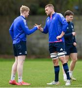 7 February 2022; Jamie Osborne and Ross Molony play rock, paper, scissors during a Leinster Rugby squad training session at UCD in Dublin. Photo by Harry Murphy/Sportsfile