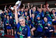 6 February 2022; St Sylvester's captain Dannielle Lawless lifts the cup after her side victory in the 2021 currentaccount.ie All-Ireland Ladies Intermediate Club Football Championship Final match between Castlebar Mitchels, Mayo and St Sylvester's, Dublin at Duggan Park in Ballinasloe, Galway. Photo by Michael P Ryan/Sportsfile