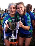 6 February 2022; St Sylvester's players Dannielle Lawless, left, and Kate Sullivan celebrate with the cup after their side's victory in the 2021 currentaccount.ie All-Ireland Ladies Intermediate Club Football Championship Final match between Castlebar Mitchels, Mayo and St Sylvester's, Dublin at Duggan Park in Ballinasloe, Galway. Photo by Michael P Ryan/Sportsfile