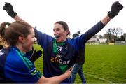 6 February 2022; Sinéad Aherne of St Sylvester's, right, celebrates with team-mate Louise Ryan after her side's victory in the 2021 currentaccount.ie All-Ireland Ladies Intermediate Club Football Championship Final match between Castlebar Mitchels, Mayo and St Sylvester's, Dublin at Duggan Park in Ballinasloe, Galway. Photo by Michael P Ryan/Sportsfile