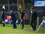 6 February 2022; Monaghan manager Séamus McEnaney, left, and Mayo manager James Horan during the Allianz Football League Division 1 match between Monaghan and Mayo at St Tiernach's Park in Clones, Monaghan. Photo by David Fitzgerald/Sportsfile
