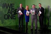 7 February 2022; At the official launch of the FAI Strategy 2022-2025 are, from left, FAI chairman Roy Barrett, FAI independent director Catherine Guy, FAI vice president Paul Cooke and FAI chief executive Jonathan Hill at HBV Studios in Dublin. Photo by Stephen McCarthy/Sportsfile