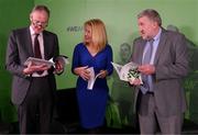 7 February 2022; FAI chairman Roy Barrett, left, FAI independent director Catherine Guy and FAI vice president Paul Cooke during the official launch of the FAI Strategy 2022-2025 at HBV Studios in Dublin. Photo by Stephen McCarthy/Sportsfile