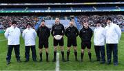 6 February 2022; Referee Séamus Mulhare and his officials before the AIB GAA Football All-Ireland Junior Club Championship Final match between Gneeveguilla, Kerry, and Kilmeena, Mayo, at Croke Park in Dublin. Photo by Piaras Ó Mídheach/Sportsfile