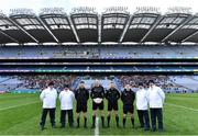 6 February 2022; Referee Séamus Mulhare and his officials before the AIB GAA Football All-Ireland Junior Club Championship Final match between Gneeveguilla, Kerry, and Kilmeena, Mayo, at Croke Park in Dublin. Photo by Piaras Ó Mídheach/Sportsfile