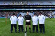 6 February 2022; Referee Séamus Mulhare and his umpires before the AIB GAA Football All-Ireland Junior Club Championship Final match between Gneeveguilla, Kerry, and Kilmeena, Mayo, at Croke Park in Dublin. Photo by Piaras Ó Mídheach/Sportsfile