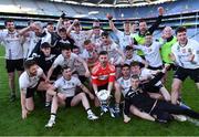 6 February 2022; Kilmeena players celebrate after their side's victory in the AIB GAA Football All-Ireland Junior Club Championship Final match between Gneeveguilla, Kerry, and Kilmeena, Mayo, at Croke Park in Dublin. Photo by Piaras Ó Mídheach/Sportsfile