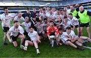 6 February 2022; Kilmeena players celebrate after their side's victory in the AIB GAA Football All-Ireland Junior Club Championship Final match between Gneeveguilla, Kerry, and Kilmeena, Mayo, at Croke Park in Dublin. Photo by Piaras Ó Mídheach/Sportsfile