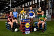 8 February 2022; In attendance at the Lidl Regional Distribution Centre in Newbridge, Kildare, to mark the launch of the 2022 Lidl Ladies National Football Leagues are from left, Nicola Ward of Galway, Carla Rowe of Dublin, Emer Gallagher of Donegal, Aishling Moloney of Tipperary, Monica McGuirk of Meath and Cáit Lynch of Kerry. Lidl Ireland have also confirmed a four-year extension of their partnership with the LGFA, which will see Lidl Ireland remain as the LGFA’s official retail partner and National League sponsor until the end of 2025. The extension will ensure a decade of #SeriousSupport, with Lidl pledging to invest an additional €5 million over the next four years that will bring the total investment to €10 million over 10 years of sponsorship. Photo by Brendan Moran/Sportsfile